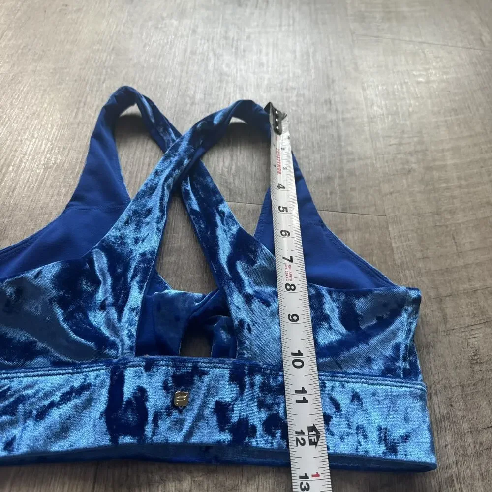 Fabletics Blue Velvet Sports Bra Womens Small Criss Cross Back Cutout Dallas